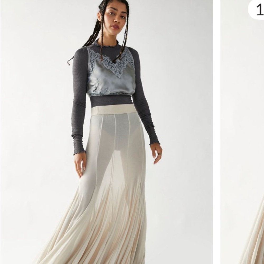 Free People Cream Pleated Maxi Skirt Resort Wear